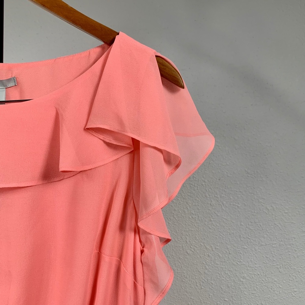 NWT H&M Ruffle-Sleeve Chiffon Mini Dress in Coral Pink - Picture 7 of 10